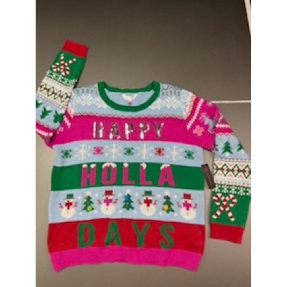 No Boundaries Happy Holla Days Ugly Christmas Sweater Pink Green Sequin XXXL 3XG
